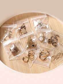 100入組防氧化拉鍊袋,透明珠寶收納袋,珠寶/耳環/戒指/項鍊/手鐲/墜飾攜帶顯示袋 - 白色 - 查看 6