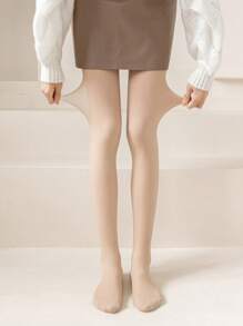 1pair Ladies' Skin Color Double-Layered Fleece Tights - Apricot - View 6