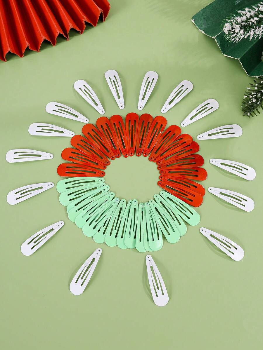 48pcs Christmas-themed Solid Hair Clips, Random Color - Multicolor - View 1