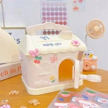 1pc Creative House-shaped Coin Bank, Only Money In Not Out, Cartoon Design, Student-friendly, Durable And Lockable - pink sticker - View 5