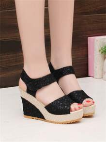 New Arrival Stylish Elegant Platform Thick Sole Comfortable Women's Sandals - Wedge Heel Sandals With Hook-And-Loop, Thick Bottom Platform Shoes, Breathable Lace Hollow Out Wedge Sandals, Open Toe Waterproof Platform High Heel Sandals For Women, Versatile Banquet Matte Shoes
