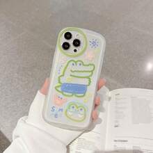 1pc Funny Cartoon Crocodile Printed Transparent Silicone Phone Case - Multicolor - View 2