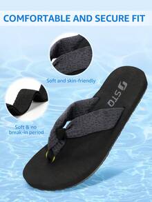 STQ Chanclas para Mujer Playa, cómodas Esterillas de Yoga Sandalias de Verano - Negro - Ver 2