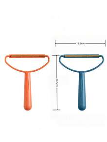 1pc Solid Color Pet Hair Removal Brush - Coral Orange - View 5
