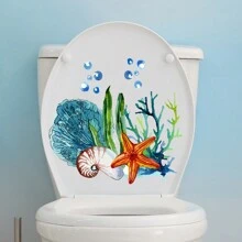 海底廁所貼紙海藻珊瑚海星廁所蓋貼花浴室裝飾牆貼可拆卸即剝即貼馬桶座蓋裝飾自粘衛生間衛生間牆壁藝術壁畫 - 彩色 - 查看 2