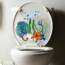 海底廁所貼紙海藻珊瑚海星廁所蓋貼花浴室裝飾牆貼可拆卸即剝即貼馬桶座蓋裝飾自粘衛生間衛生間牆壁藝術壁畫 - 彩色 - 查看 1