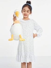 Annil 青少年女孩連袖Modal連衣裙公主睡衣居家服白色 - 白色 - 查看 1