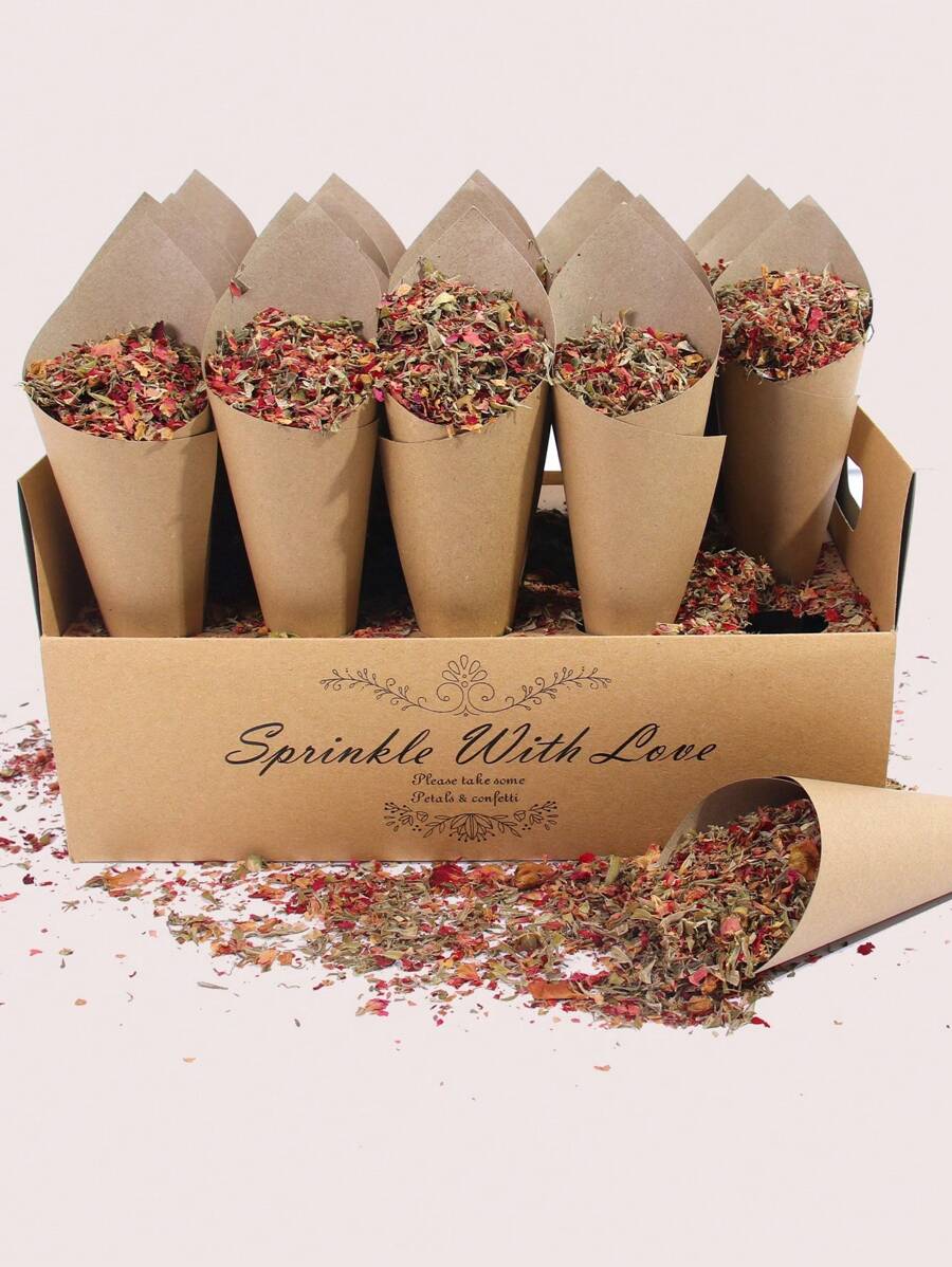 1 Juego de conos de confeti de papel Kraft personalizados, soporte de bandeja de boda, bandeja de caja de soporte de cono de confeti para ceremonia de compromiso, decoración para fiesta de boda - Caqui - Ver 1