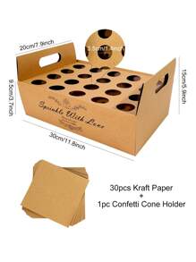 1 Juego de conos de confeti de papel Kraft personalizados, soporte de bandeja de boda, bandeja de caja de soporte de cono de confeti para ceremonia de compromiso, decoración para fiesta de boda - Caqui - Ver 4
