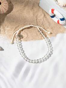 1pc Beach Style Wave Pendant Adjustable Beaded Bracelet For Men, Boyfriend Gift, Suitable For Couples - Black - View 4