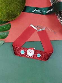 1pc Cartoon Santa Claus Snowflake Soft Pottery Bead Satin Ribbon Necklace - Santa Claus - View 4