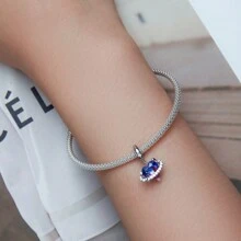 WOSTU 心型珠寶系列1入組925純銀心型魅力珠寶吊墜,適用於原創diy手鏈和項鍊,女士精品珠寶 - 銀色 - 查看 9