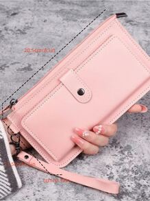 1 件时尚长款钱包，带吊坠装饰，双扣和拉链开合，适合男士和女士日常使用和约会礼物，新款多卡槽零钱包，大容量钱包，黑色和粉色礼物