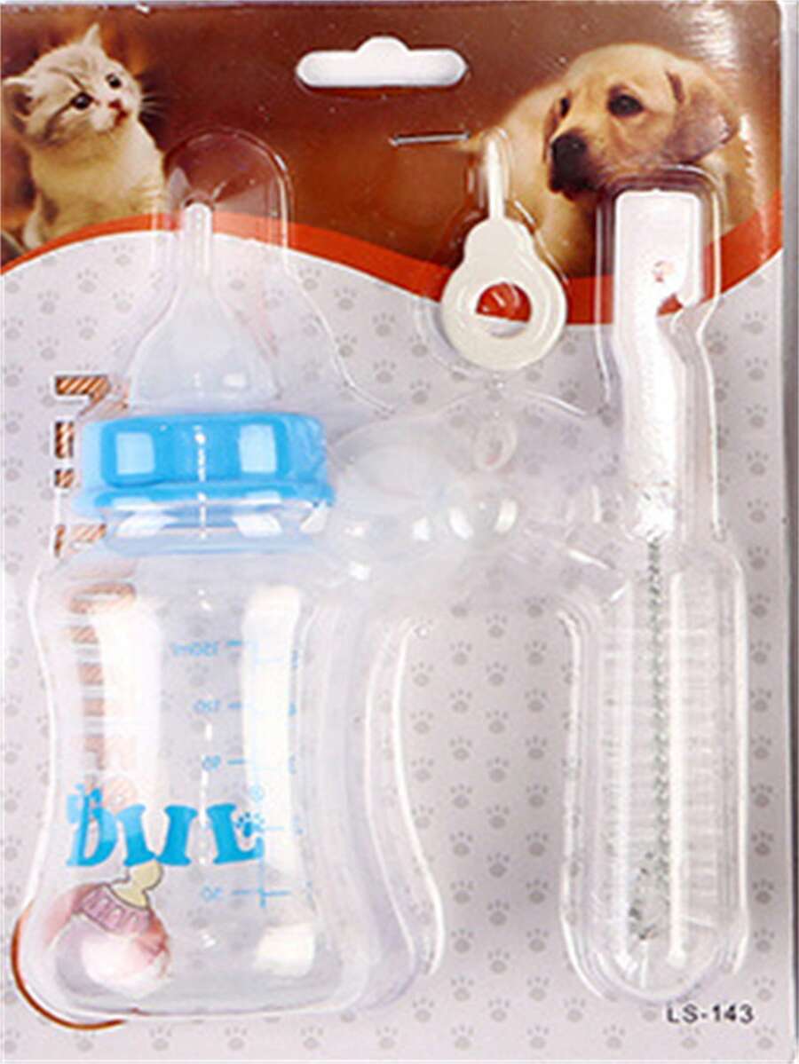 1 組藍色 Pp 材質寵物奶瓶套件,150 毫升,適合貓狗寶寶,有多個奶嘴,奶瓶刷,室內使用