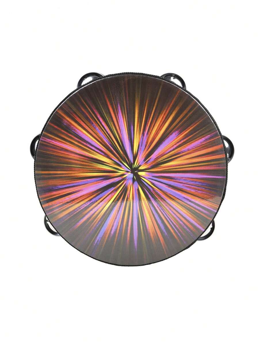 1 Pieza 8 Pulgadas Doble Tambor De Pandereta De Mano Con Efecto Láser Colorido - Multicolor - Ver 1