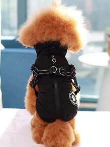 寵物狗胸背一體式衣服,加厚高領背心,適用於秋冬季節 - 黑色 - 查看 8