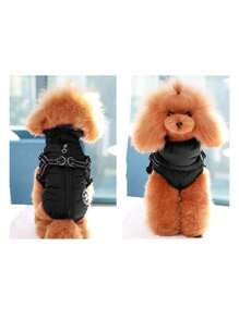 寵物狗胸背一體式衣服,加厚高領背心,適用於秋冬季節 - 黑色 - 查看 10