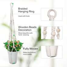 VIVOSUN 1-Pack Macrame Plant Hanger With Hook 4 Legs Cotton Rope Hanging Plant Holder For Indoor And Outdoor Decor, White