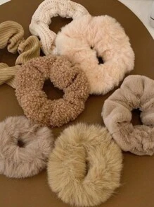 7 chiếc dây buộc tóc bằng vải nhung trơn màu dùng hàng ngày - Cà phê - Xem 2