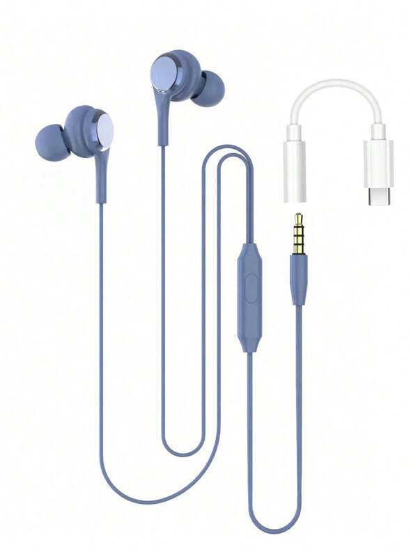 Macaron Colored Half In-ear 3.5mm Connector Universal Wired Earphone With Microphone & Gaming Control, Includes Type-c To 3.5mm Audio Jack Adapter, Compatible With Type-c/3.5mm Interface Wired Earphone