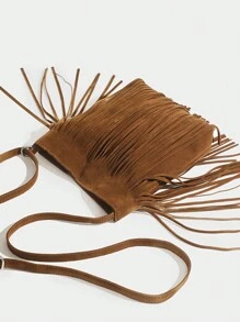 1 pieza Bolso saco de mujer vintage con flecos, bolso bandolera pequeño reversible con flecos