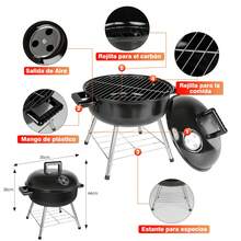 Parrilla de carbón, Parrilla de carbón portátil de 14 pulgadas, Parrilla de barbacoa con tapa  Parrilla de carbón pequeña para patio trasero, camping, barco - Negro - Ver 2