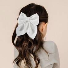 1入組少女簡約優雅韓式白色蝴蝶結髮夾,適用於日常使用 - 白色 - 查看 2