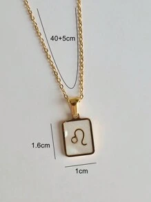 MECYLIFE 1 Pièce Collier Signe Du Zodiaque De Coquille, Pendentif Carré En Acier Inoxydable Avec Coquille Blanche, Parfait Pour Les Femmes