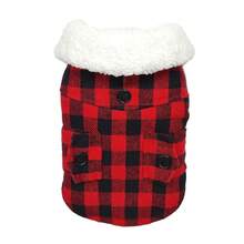 1入組超厚胸腰部分可調式魔術貼寵物服飾，紅綠相間方格紋，適合不同大小的寵物，適用於聖誕或冬季 - 紅色 - 查看 4