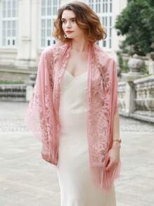 1條晚禮服披肩和圍巾,適用於女士婚禮正式披肩(185*65cm) - 粉色 - 查看 2