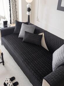 1pc Geometric 3D Solid Color Velvet Quilted Sofa Cushion, Minimalist Style With Anti-Slip Soft Multifunctional Dirt-Resistant Dust-Proof Holiday Decor Sofa Cover, Suitable For All Seasons - Black - View 4