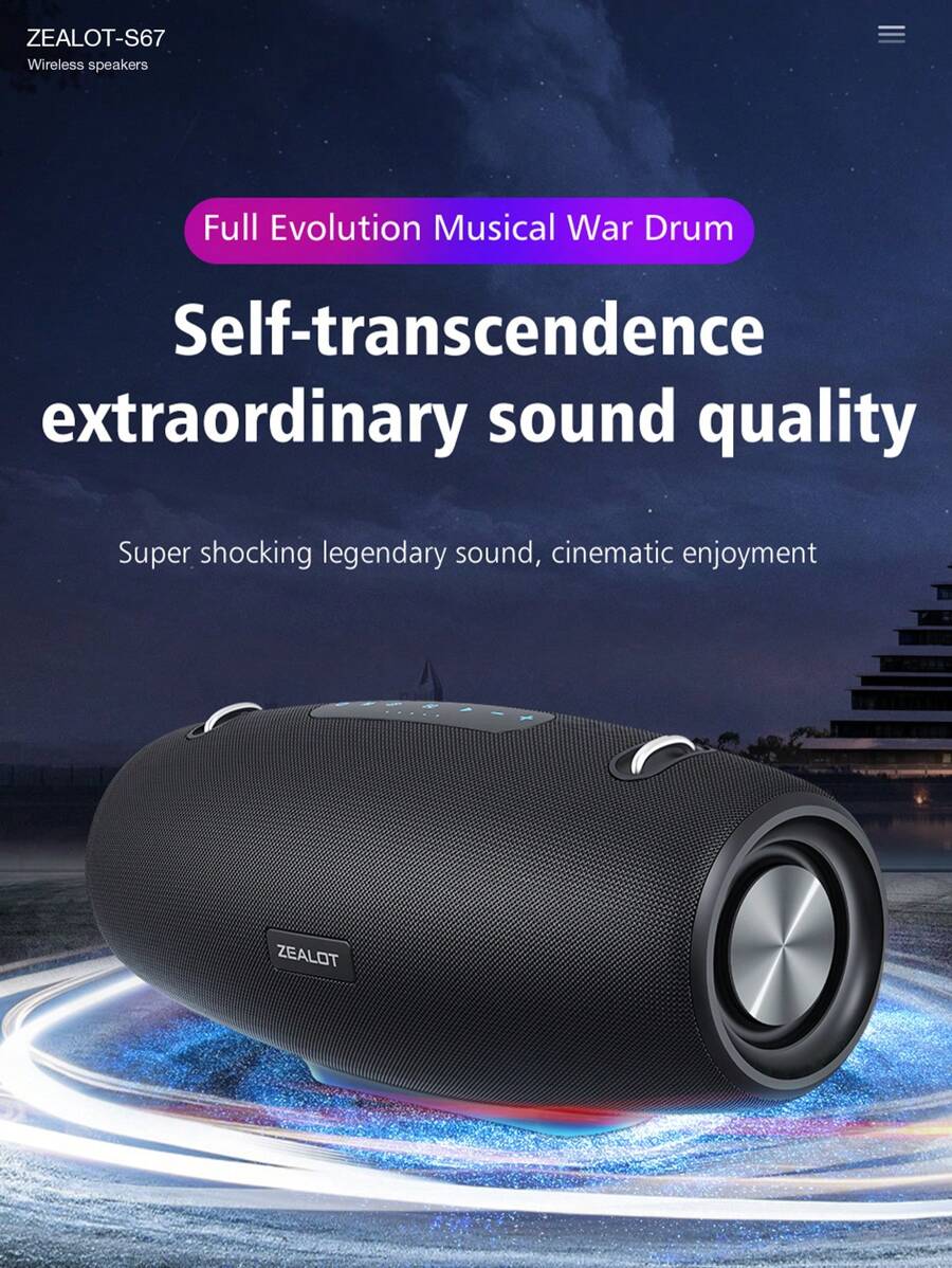 Zealot 60w無線喇叭藍牙揚聲器,搭載bassup技術和eq,支援立體聲,長達40小時的播放時間,ipx6防水設計,適用於室內外及派對等多種場合