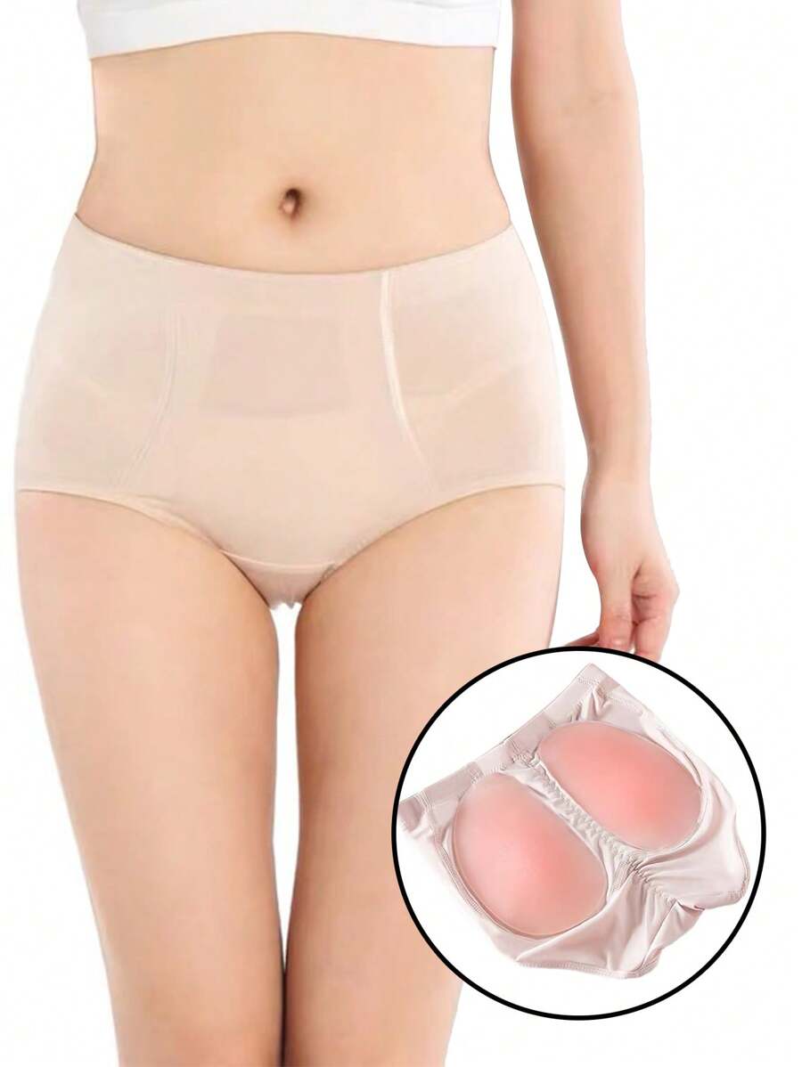 女式矽膠墊提臀內褲 - 米色 - 查看 1
