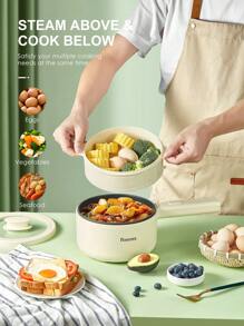 Reemix Hot Pot Electric With Steamer, 1.6L(54.11oz) Ramen Cooker Non-Stick Sauté Pan For Steak, Egg, Fried Rice, Ramen, Oatmeal, Soup, Portable Personal Hot Pot Perfect Suit For Dorm Room And Apartment - 米色 - 查看 6