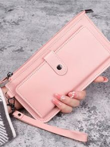 1 件时尚长款钱包，带吊坠装饰，双扣和拉链开合，适合男士和女士日常使用和约会礼物，新款多卡槽零钱包，大容量钱包，黑色和粉色礼物