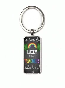 1PC Happy Teacher's Day Style 36 Pattern Rectangle Keyrings Keychains Fashion Gifts - Light Grey - View 1