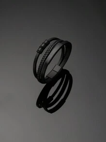 1個時尚商務pu皮革金屬貴族手鏈,適合作為假日生日禮物 - 黑色 - 查看 5