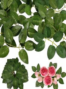 100入組玫瑰樹葉人造綠色植物假玫瑰花樹葉適用於DIY聖誕節婚禮中心裝飾品派對裝飾玫瑰藤蔓花環花環用品 - 綠色 - 查看 1