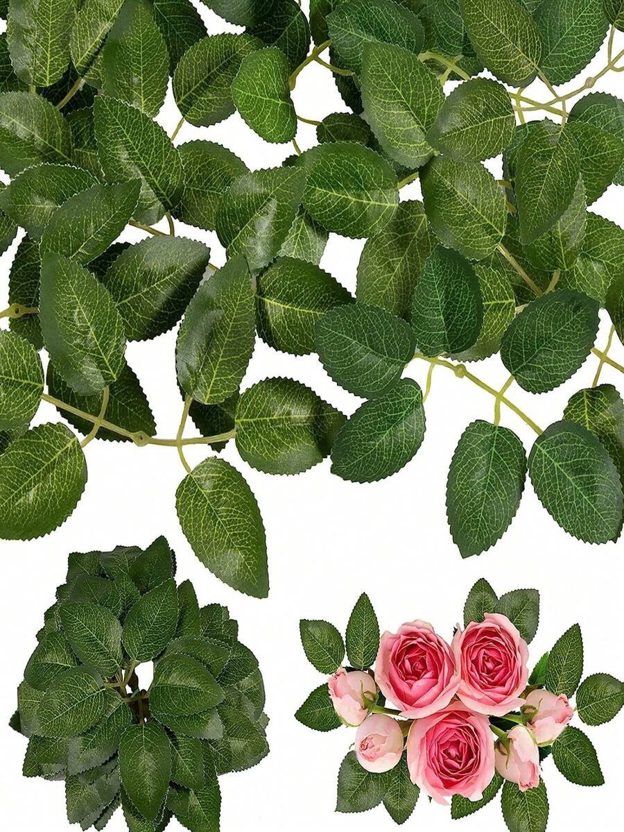 100入組玫瑰樹葉人造綠色植物假玫瑰花樹葉適用於DIY聖誕節婚禮中心裝飾品派對裝飾玫瑰藤蔓花環花環用品 - 綠色 - 查看 1