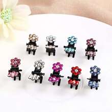 Set de 12 piezas de pasadores de pelo de moda y lindos para niñas con colores aleatorios de flores y rhinestones, que incluyen mini pinzas para el cabello, pasadores, pinzas de resorte, perfectos para el estilo coreano, uso diario, actuaciones, cenas, fiestas de cumpleaños y como accesorios de fotografía para adolescentes y jóvenes - Multicolor - Ver 8