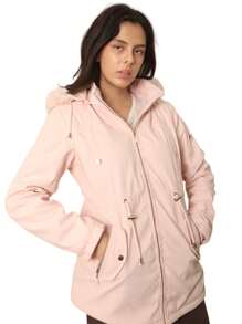 Chamarra Abrigo Para Dama Mujer Gorro de Peluche Ultima Moda y - Rosa - Ver 1