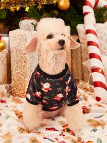 PETSIN 1 件寵物聖誕主題雪花和聖誕老人無帽運動衫,珊瑚絨製成 - 彩色 - 查看 4