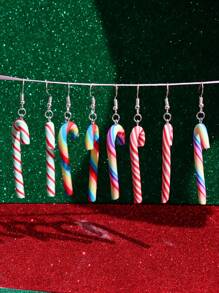 1 對可愛綠色聖誕拐杖糖形狀女式耳環,非常適合聖誕派對 - 彩色 - 查看 1
