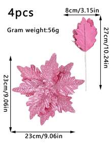 4 件粉色圣诞花枝，用于圣诞树装饰 - 粉色 - 查看 2