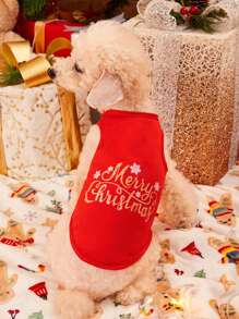 PETSIN 1件紅色寵物聖誕字母印花背心 - 彩色 - 查看 4