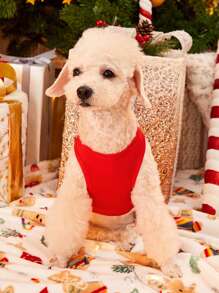 PETSIN 1件紅色寵物聖誕字母印花背心 - 彩色 - 查看 3