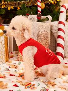 PETSIN 1件紅色寵物聖誕字母印花背心 - 彩色 - 查看 5