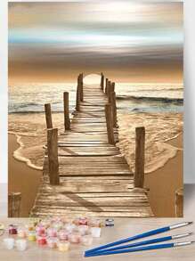 40*50cm Fashionable Digital Oil Painting Of Beach Wooden Bridge - Beige - View 2
