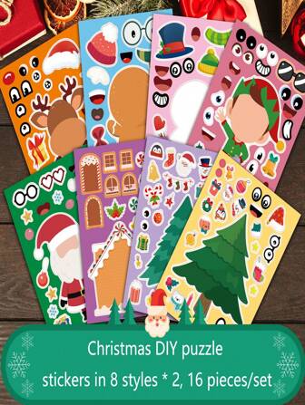 Cartoon Diy Puzzle Sticker, 16pcs/set, A Gift That Helps To Develop Kids' Imagination