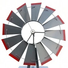 8FT Weather Resistant Yard Garden Windmill - Gray & Red - View 10